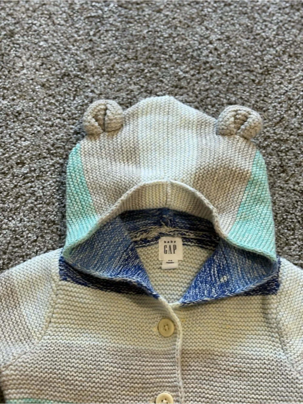 GAP 100% Cotton Striped Hooded Knit Cardigan - Blue, Mint & Cream